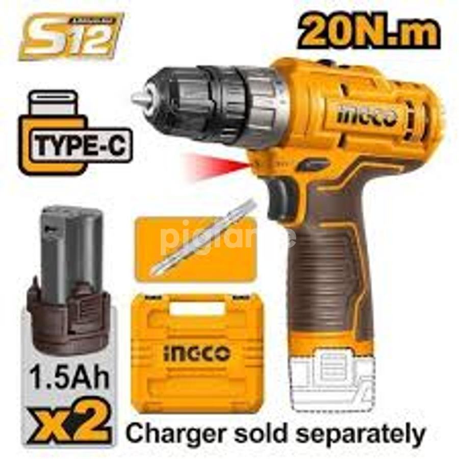 Ingco 20V cordless drill driver with battery and carry case